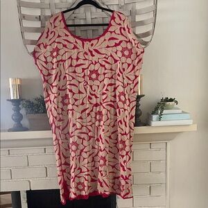 Vibrant Bright Pink and Cream Embroidered Floral Dress